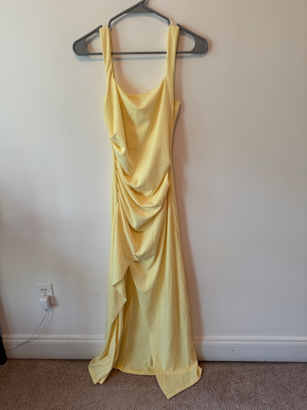 Elegant Yellow Draped Evening Dress